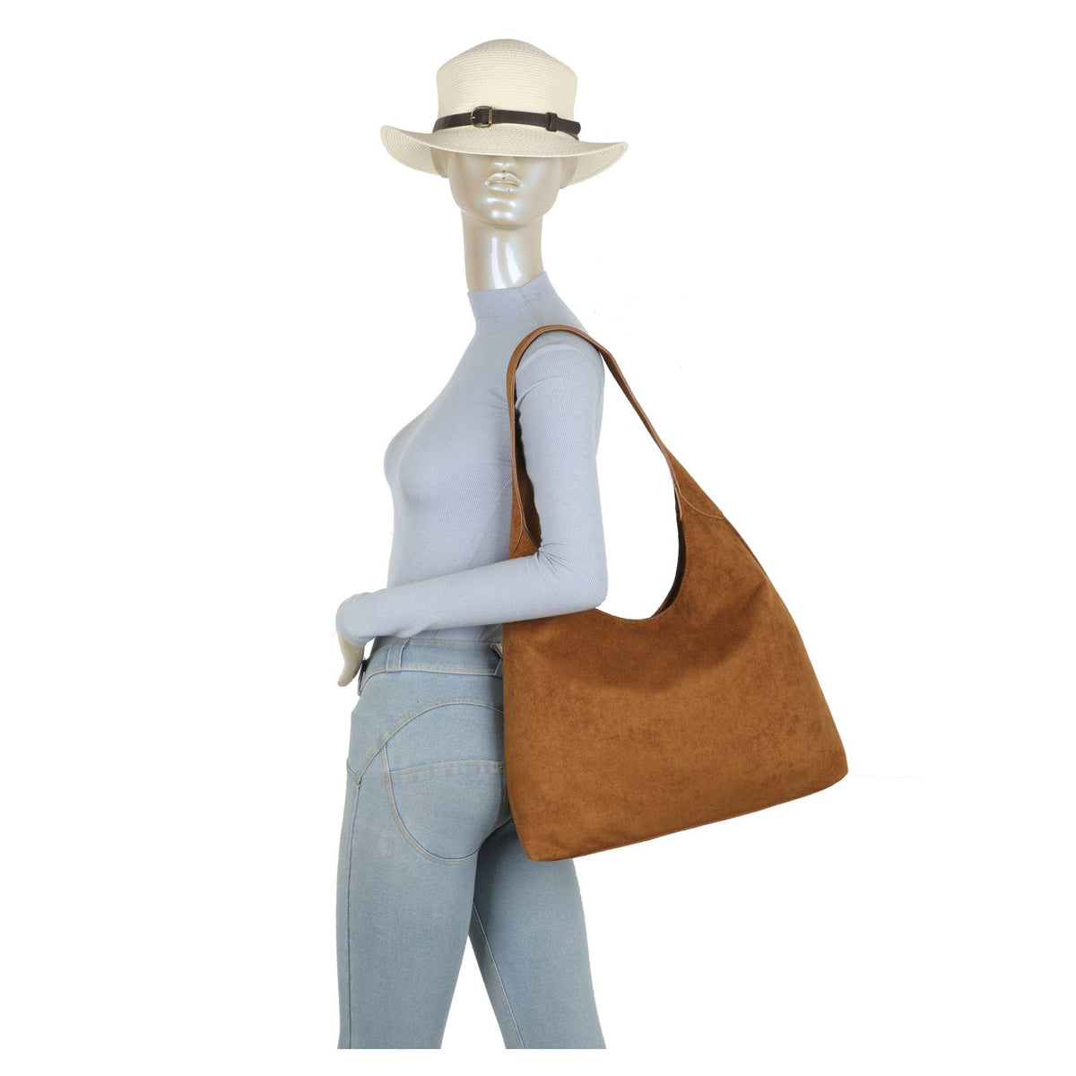 JM1709 Faux Suede Slouchy Hobo Shoulder Bag: Brown