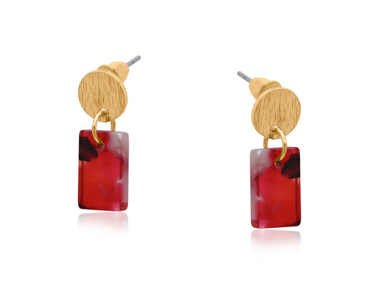 AURORA PETITE RESIN RECTANGLE STUD EARRINGS: DEEP RED