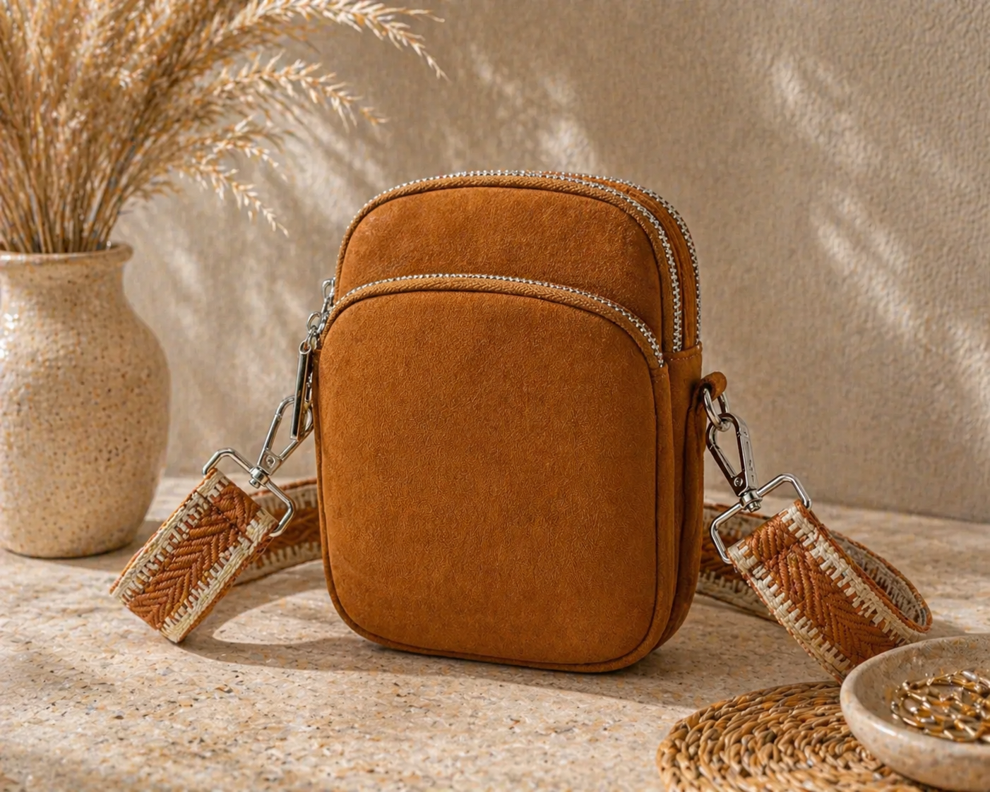 JM1718 Everyday Crossbody Bag with Wide Strap: Wine