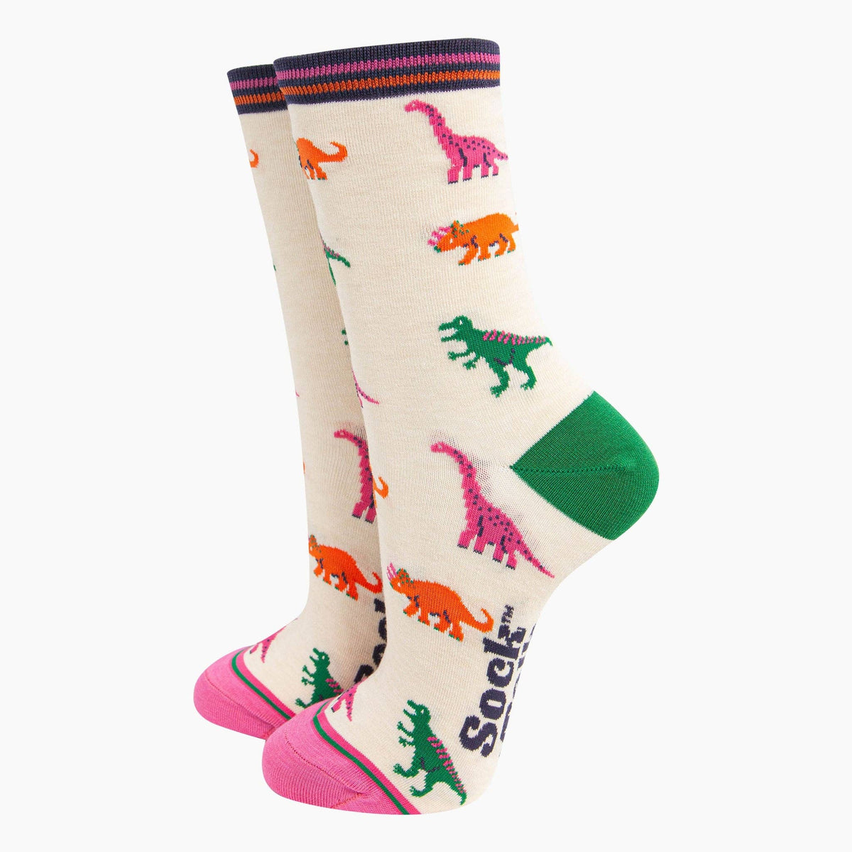 Dinosaur Bamboo Socks in Cream/Multi: UK 3-7 | EU 36-40 | US 5-9