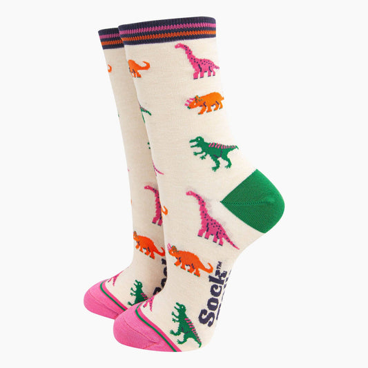 Dinosaur Bamboo Socks in Cream/Multi: UK 3-7 | EU 36-40 | US 5-9