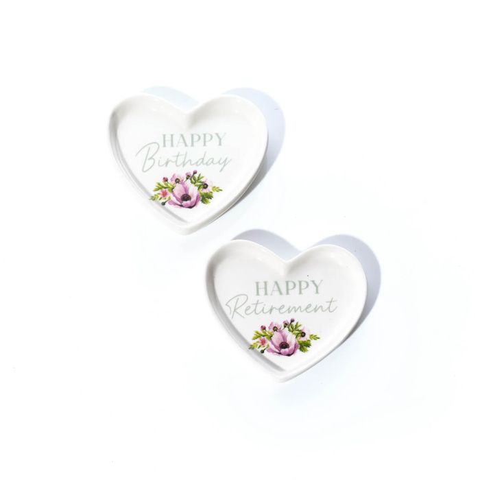 FLORAL CELEBRATIONS HEART SHAPED STONEWARE TRINKET RETIREMENT or BIRTHDAY