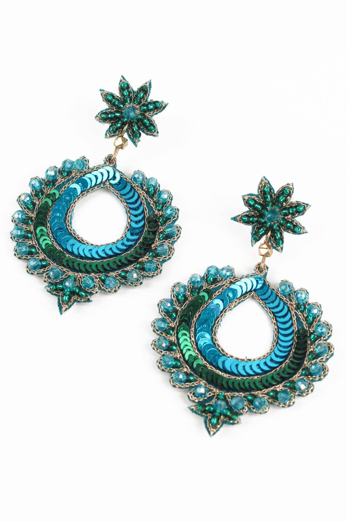 BLUE PEACOCK ROUND EARRINGS
