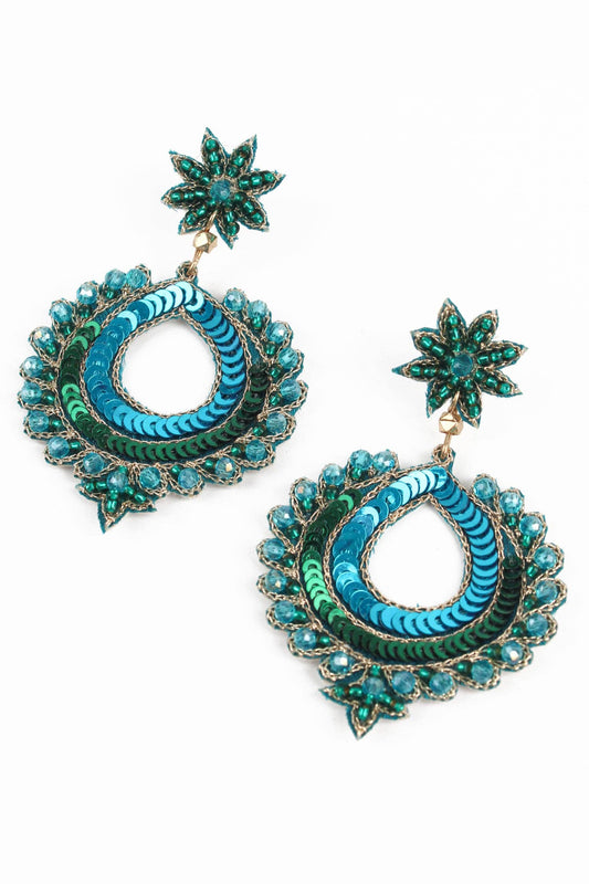 BLUE PEACOCK ROUND EARRINGS
