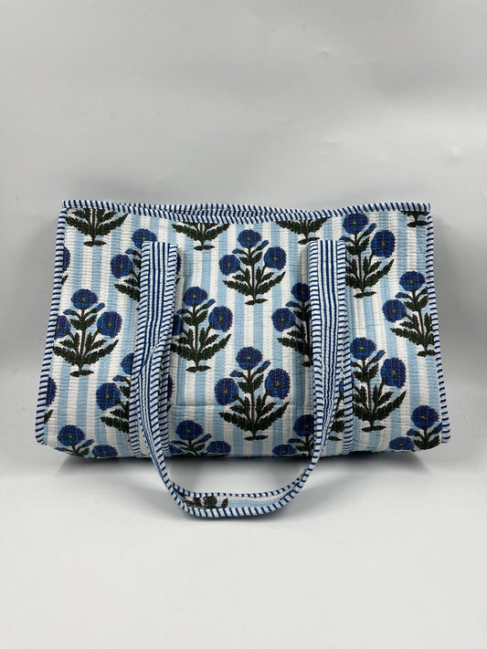 100% Cotton Kantha Quilted Boho Reversible (Small) Tote Bag