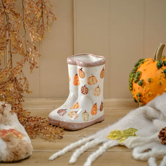 Harvest Pumpkin Ceramic Boot Vase