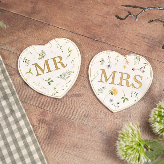 Wedding set of 2 heart coaster