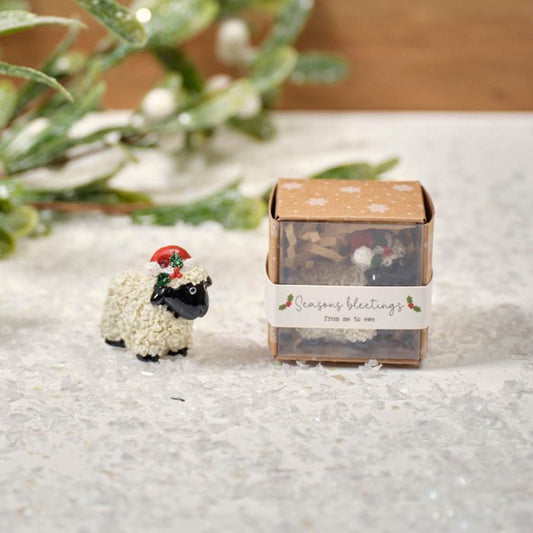 CHRISTMAS TINY WORLD RESIN SHEEP KEEPSAKE ORNAMENT WITH GIFT BOX