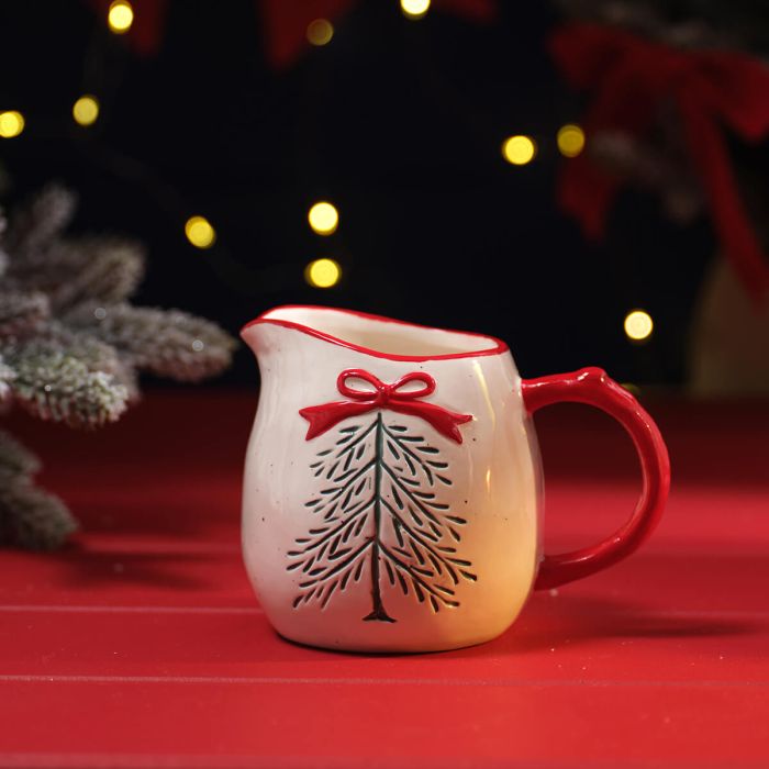 Merry Little Bows Debossed Ceramic Milk Jug
