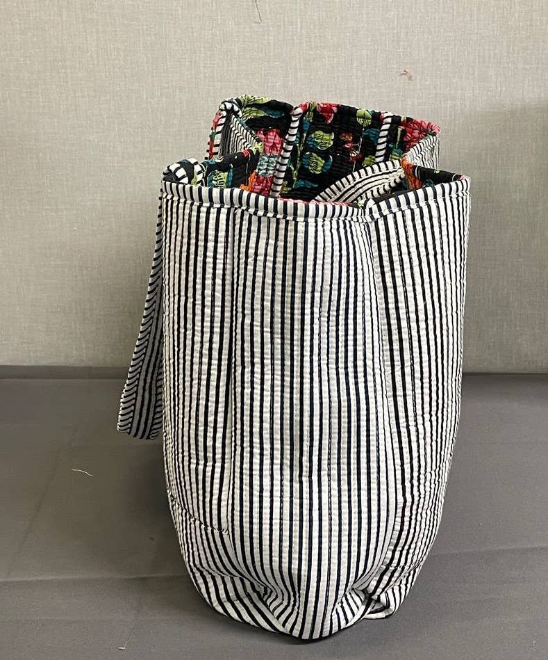 100% Cotton Kantha Quilted Boho Reversible  Floral Tote Bag