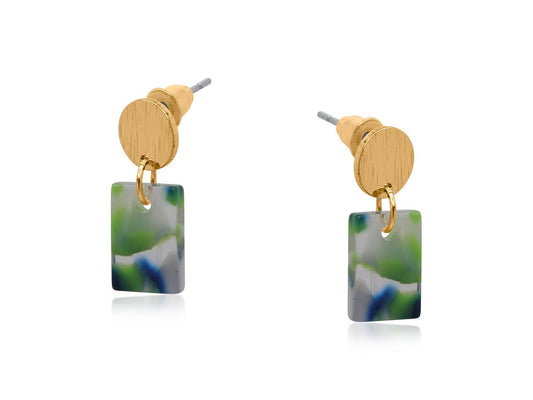 NATALIA PETITE RESIN RECTANGLE STUD EARRINGS: GREEN