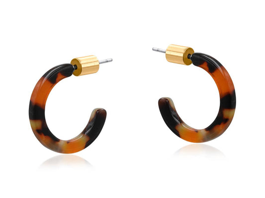 Clio Petite Hoop Resin Earrings: Orange Black