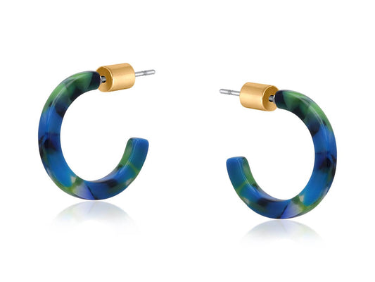 BEATRIZ PETITE RESIN HOOP EARRINGS : BLUE GREEN
