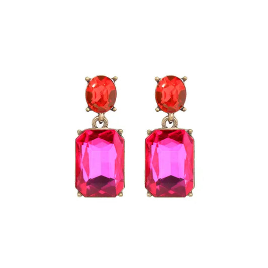 Oval Twin Gem Post Earring in Orange & Pink