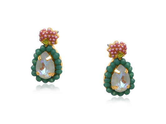 FAIRY KINGDOM COLOURFUL TEARDROP PETITE EARRINGS: OPAL/MATCHA GREEN