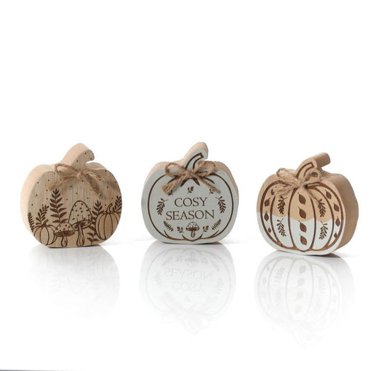 Etched Wood Shaped Pumpkin Block 3 Asstd
