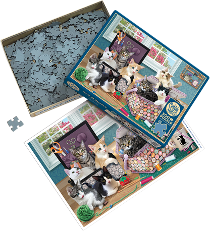 Crafty Kittens 500 Piece Cobble Hill Puzzle + Poster