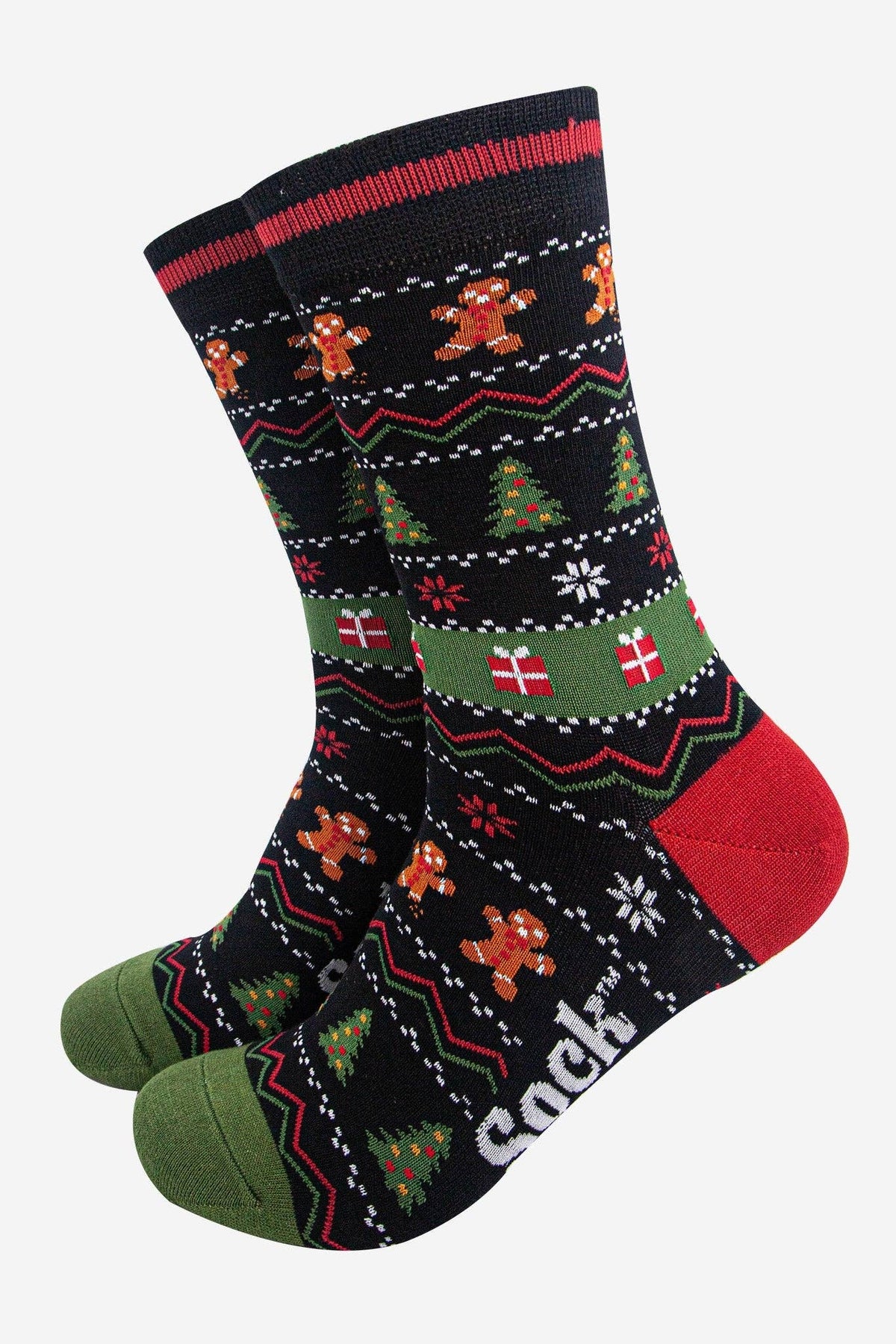 Men's Bamboo Socks - Black/Khaki, Gingerbread Fair Isle: UK 7-11 | EU 40.5-46 | US 8-12