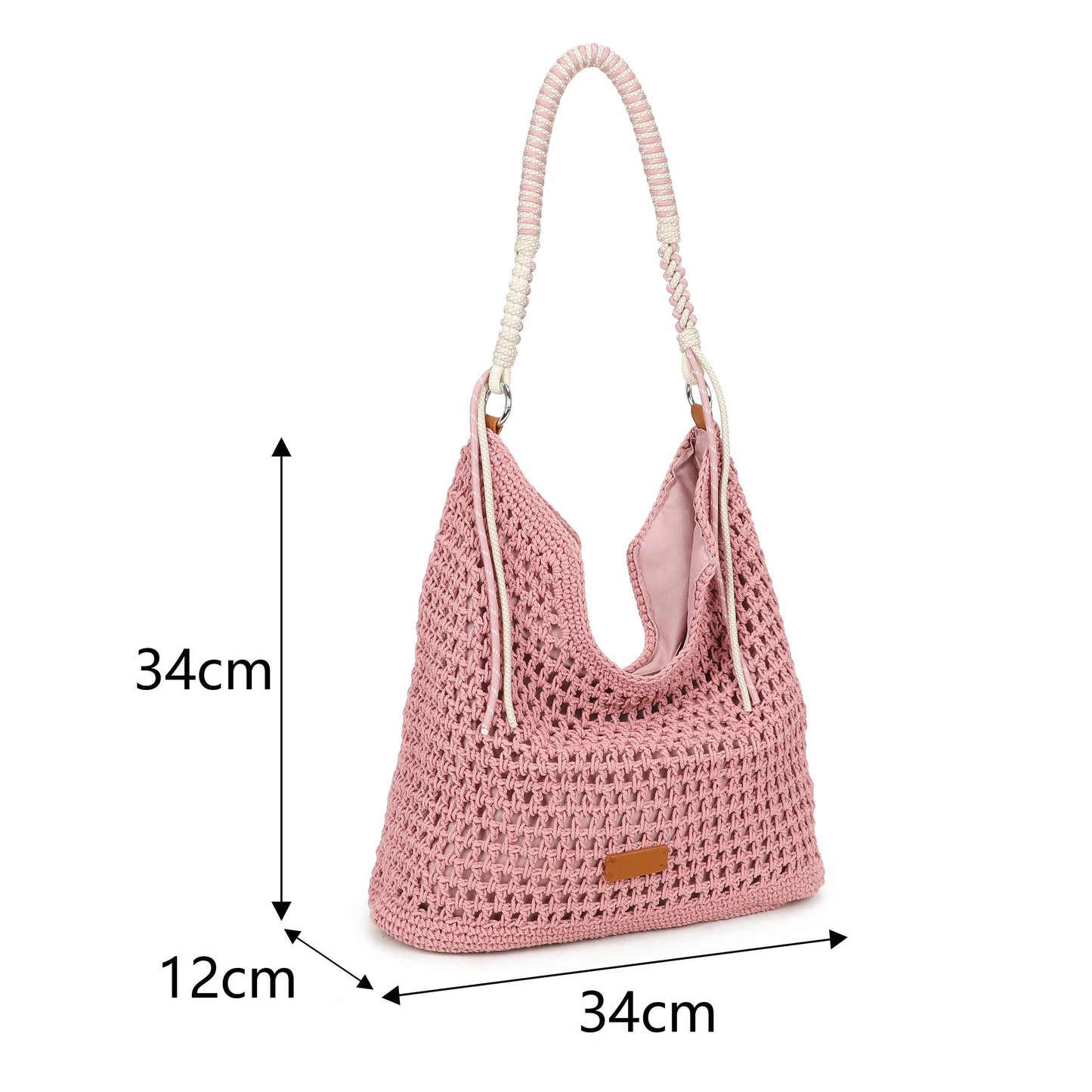 F9087 Crochet Hobo Bag with Rope Handle Detail: Black