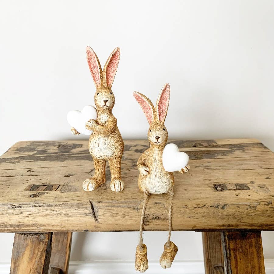 SALE - Jasper Rabbit White Heart, 14cm