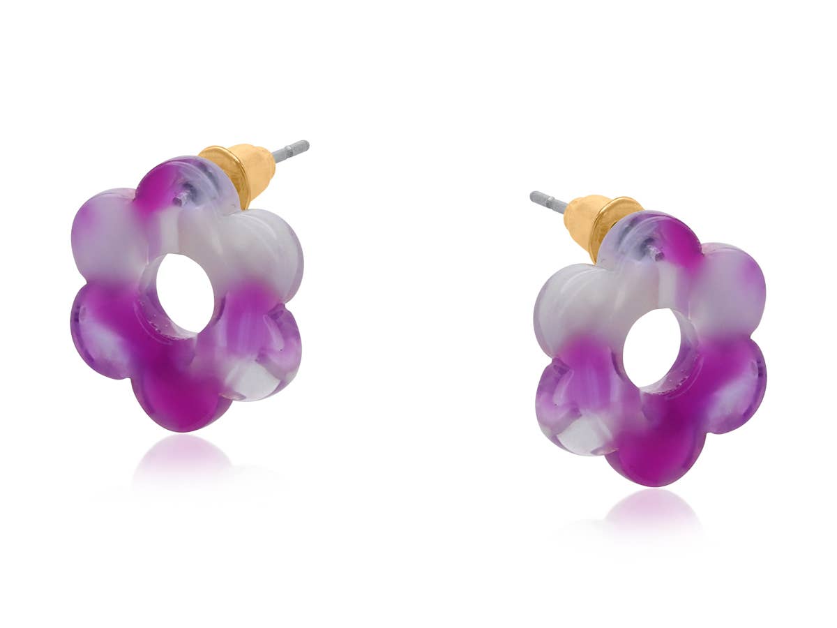 CATALINA PETITE RESIN FLOWER STUD EARRINGS : VIOLET BLUE