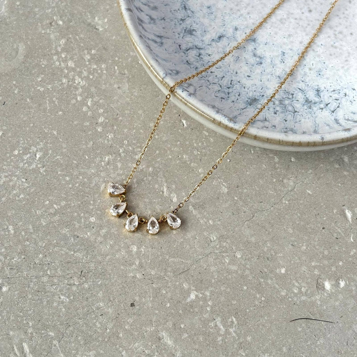 Tarnish Resistant Teardrop Zirconia Necklace