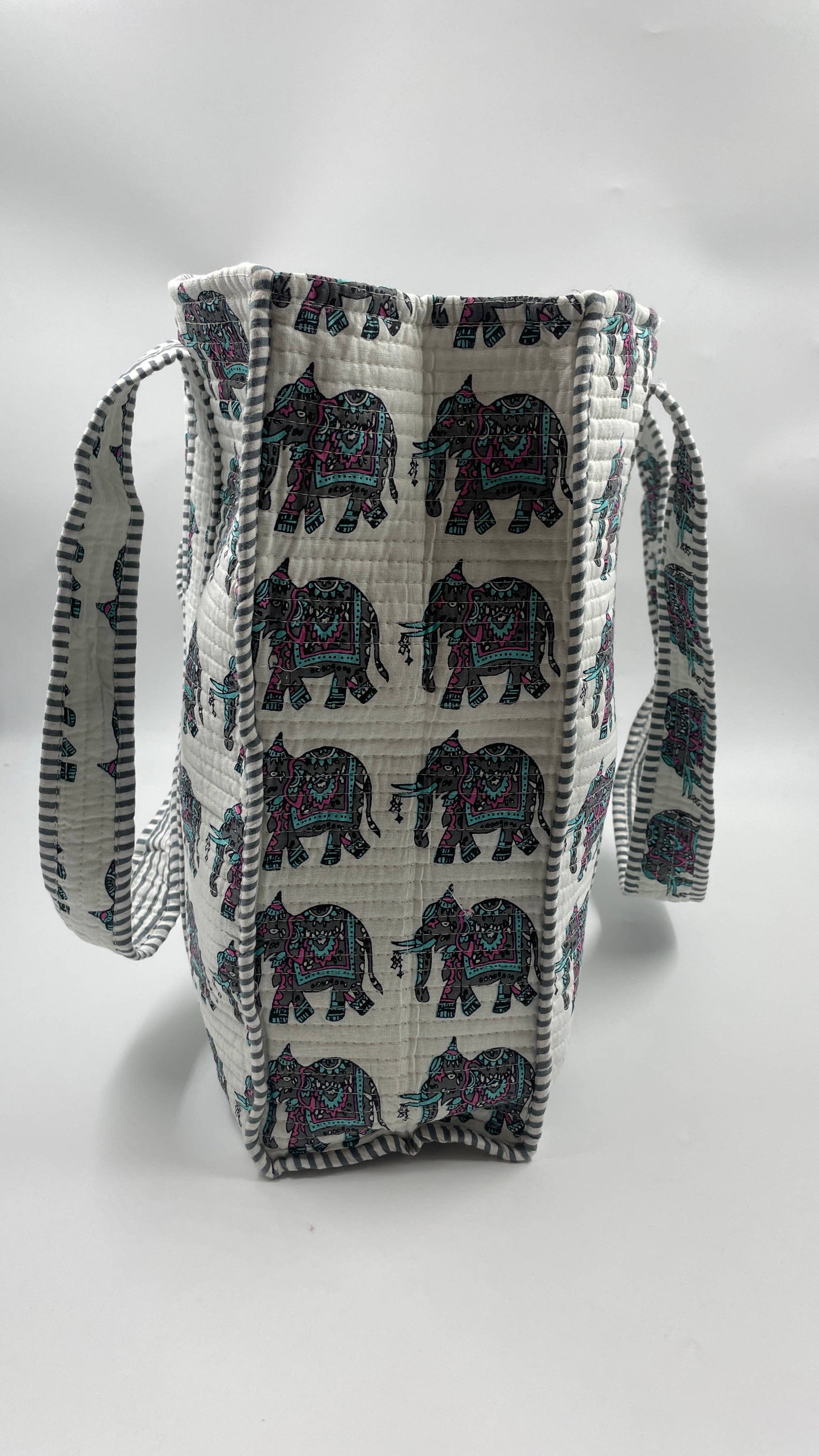100% Cotton Kantha Quilted Boho Reversible Elephant Tote Bag