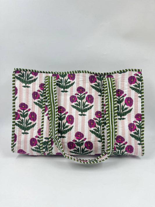 100% Cotton Kantha Quilted Boho Reversible (Small) Tote Bag