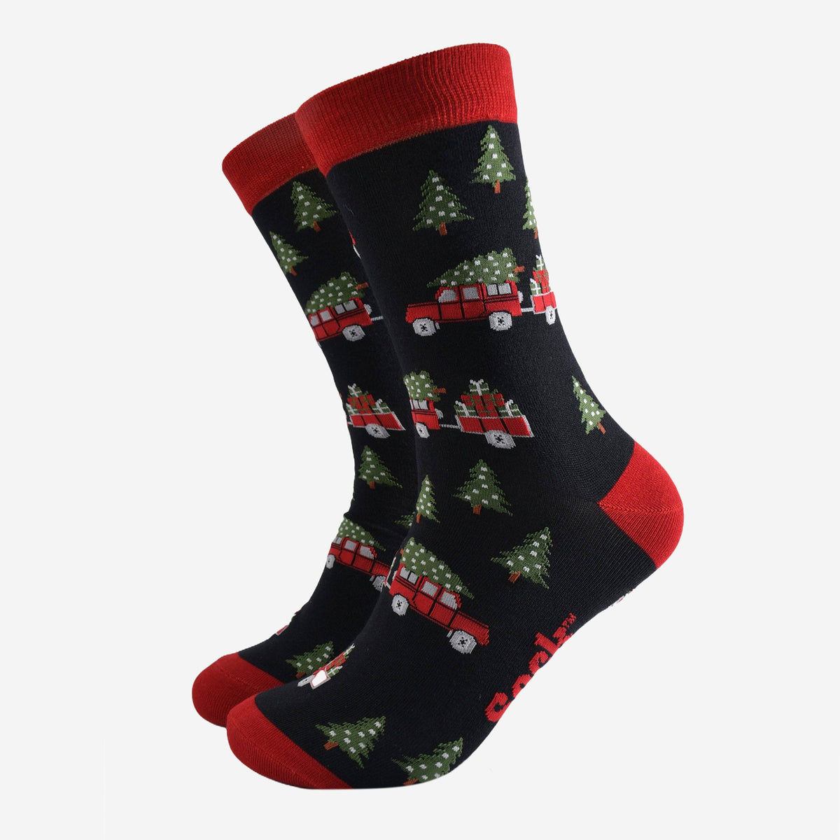 Men's Bamboo Socks - Black/Red, Christmas Tree Off Roader: UK 7-11 | EU 40.5-46 | US 8-12