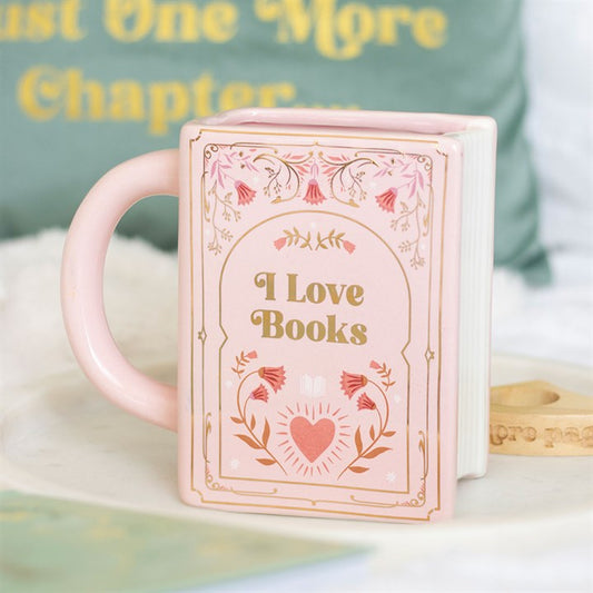 I Love Books Pink Shaped Mug