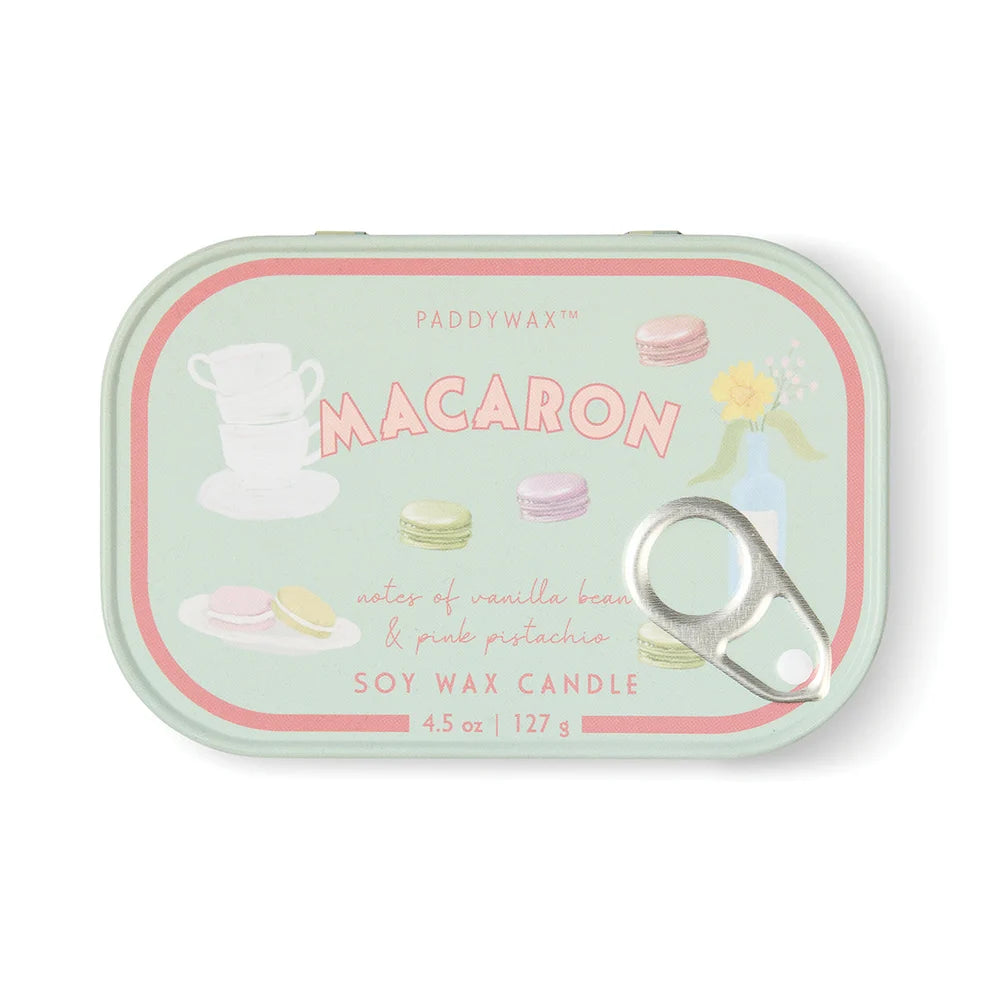 Paddywax Bistro 4.5oz/127g Macaron Printed Tin Candle - Amber & Pistachio