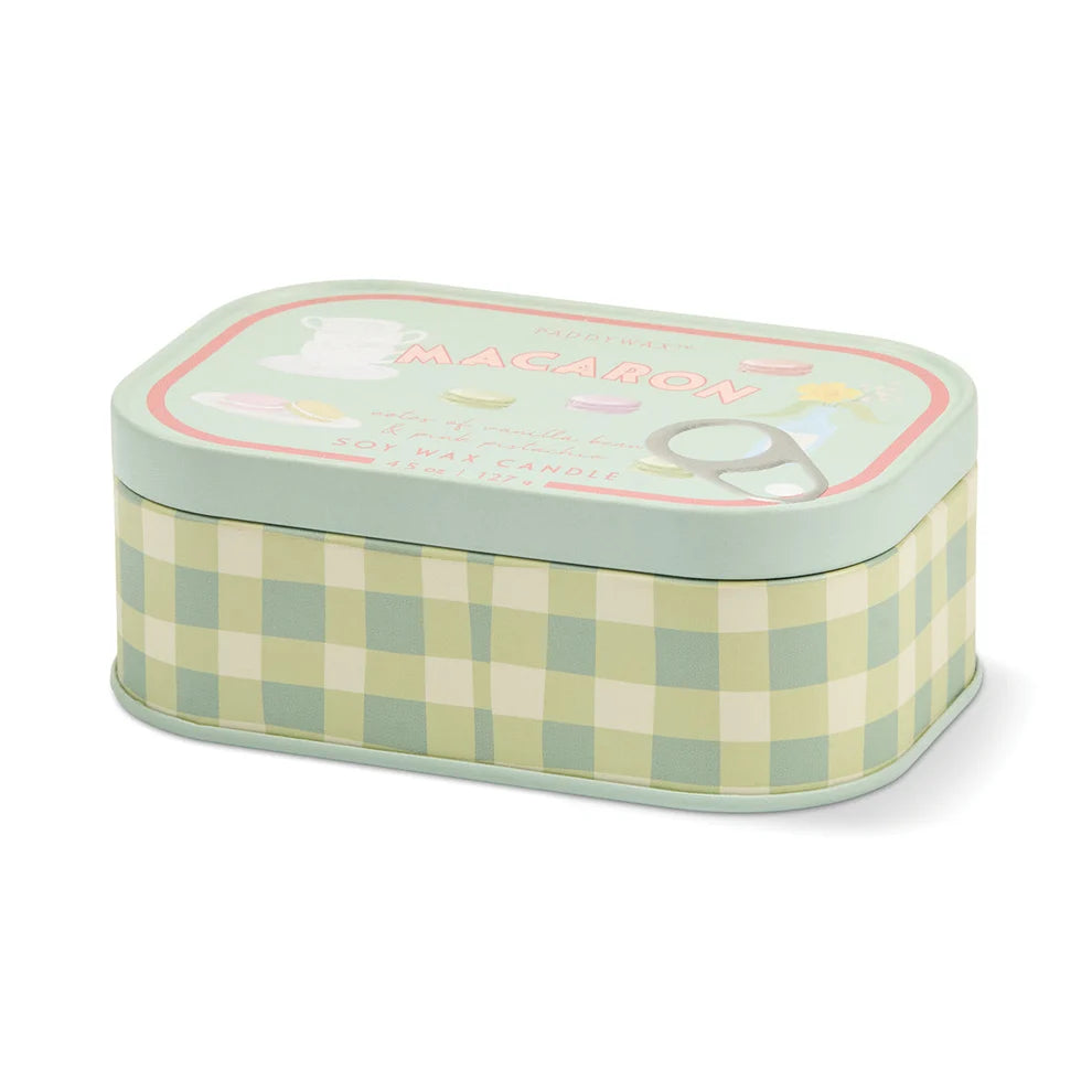 Paddywax Bistro 4.5oz/127g Macaron Printed Tin Candle - Amber & Pistachio