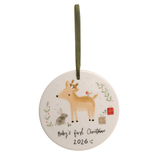 Baby’s First Christmas Reindeer & Rabbit 2026 ceramic decoration