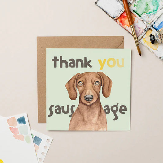 Thank You Sausage Dachshund card with Gold Foil
