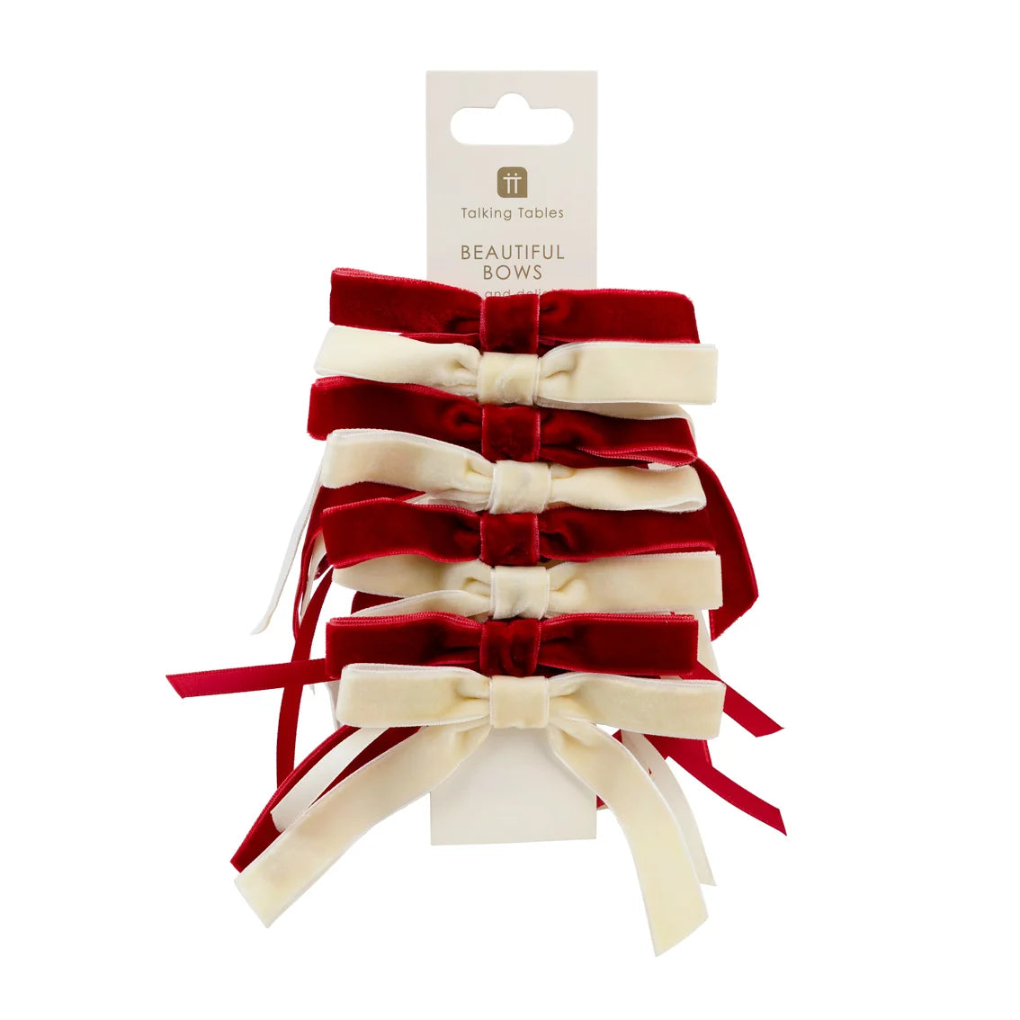 Red & Cream Velvet Bows - 8 Pack