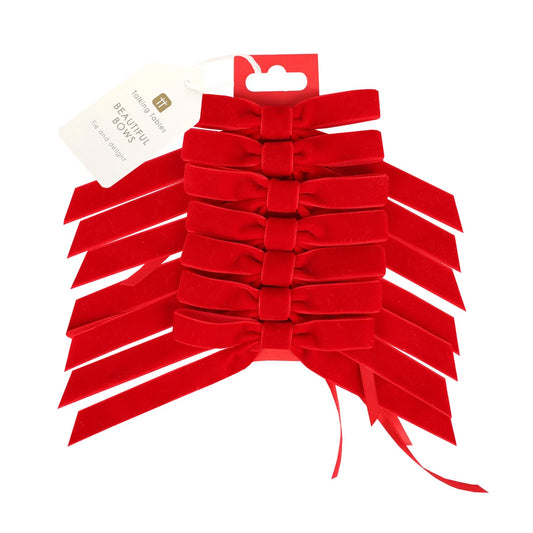 Red Velvet Decorative Bows - 8 Pack