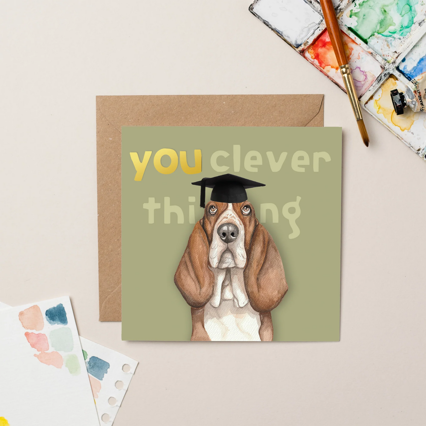 Basset Hound Graduation Card With Gold Foil