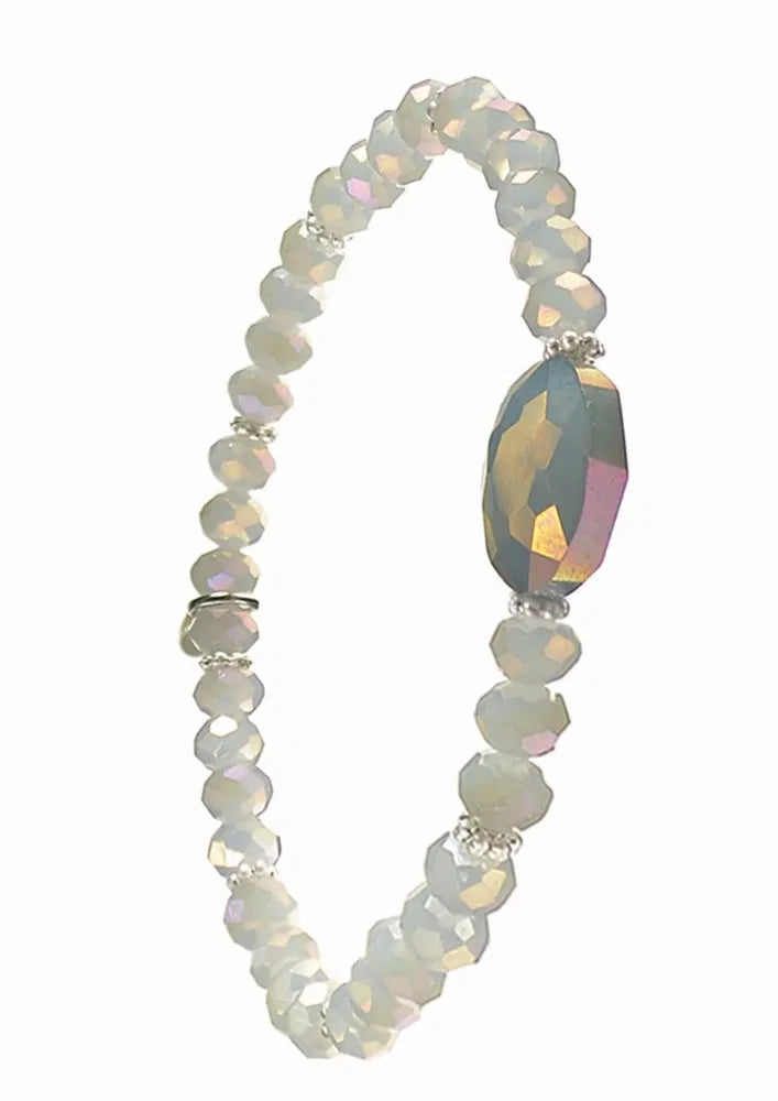 Hot Tomato - B - Facetted Crys Beads W/Oval Bead - Elas - Silver/Grey