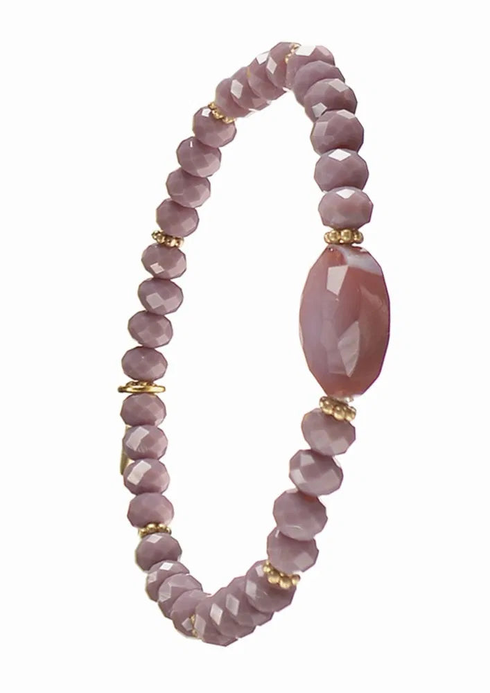 Hot Tomato - B - Facetted Crys Beads W/Oval Bead - Elas - Gold/Lilac