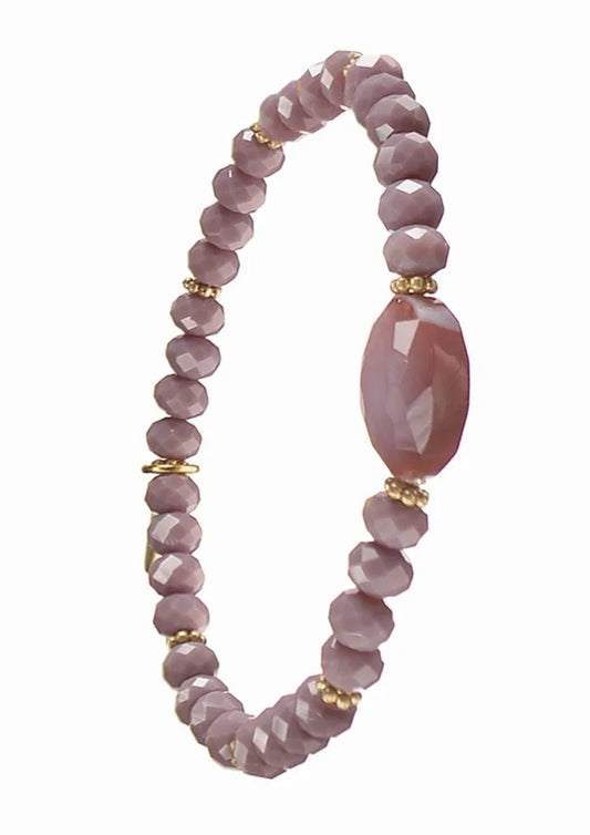 Hot Tomato - B - Facetted Crys Beads W/Oval Bead - Elas - Gold/Lilac