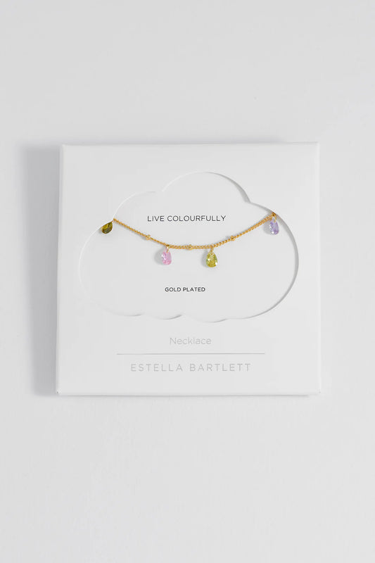 Estella Bartlett - Multi CZ Pear Drop Necklace Gold Plated