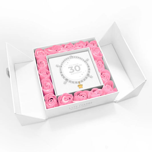 Happy 30th Birthday - Gold Star Charm Bracelet In Flower Box