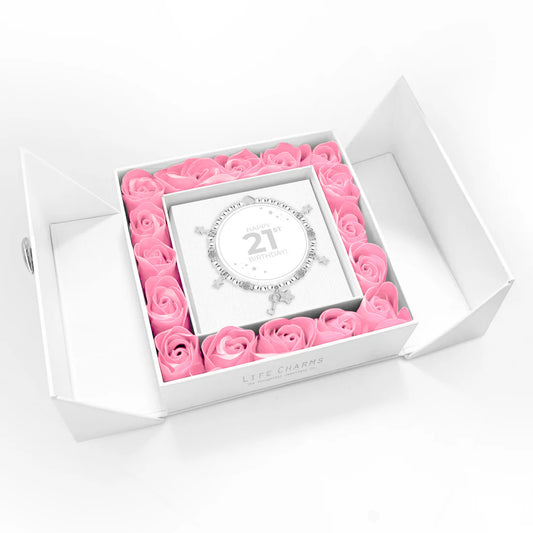Happy 21st Birthday - Stars Charm Bracelet In Flower Box