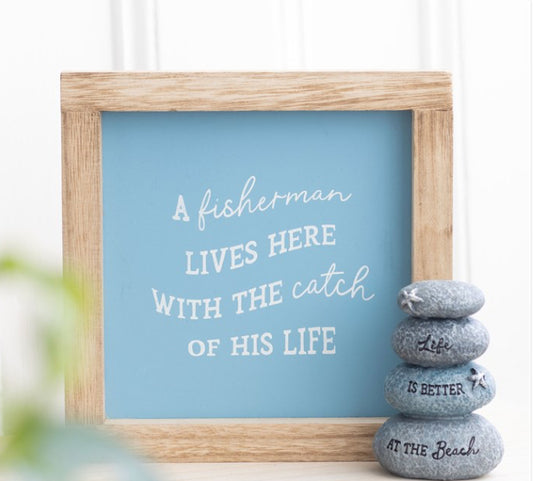 Sale - A Fisherman Lives Here….Wooden Framed Sign