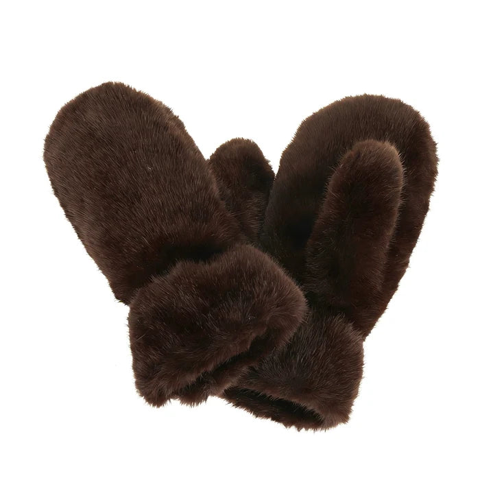 Faux Fur Gloves - Chocolate