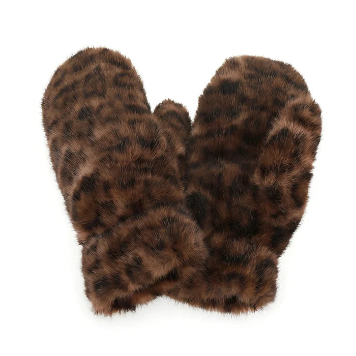 Faux Fur Gloves - Leopard Print