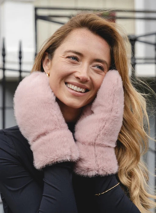 Faux Fur Gloves - Marshallow Pink