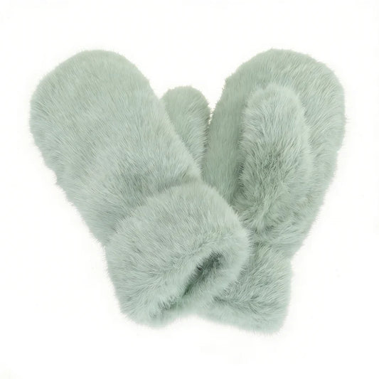 Faux Fur Gloves - Neptune Green