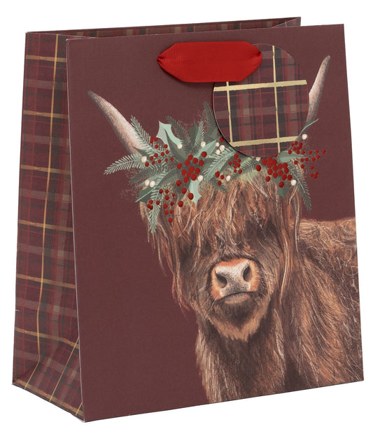 Medium Gift Bag - Highland Tartan Cattle