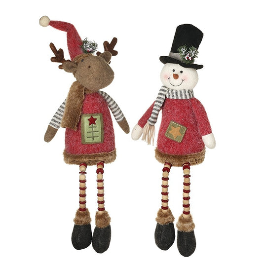 Red Snowman & Reindeer Sitting Ornaments